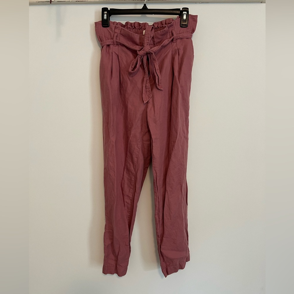 Loft size small mauve pink paper bag style linen blend pants